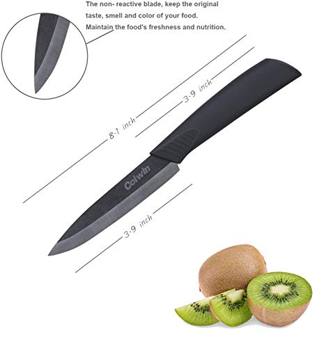 Coiwin Ceramic Knife Set Kitchen Cutlery With Sheaths Super Sharp And Rust Proof And Stain Resistant (6 Inch Bread Knife, 6 Inch Chef Knife, 5 Inch Utility Knife, 4 Inch Fruit Knife), Black #TOP4