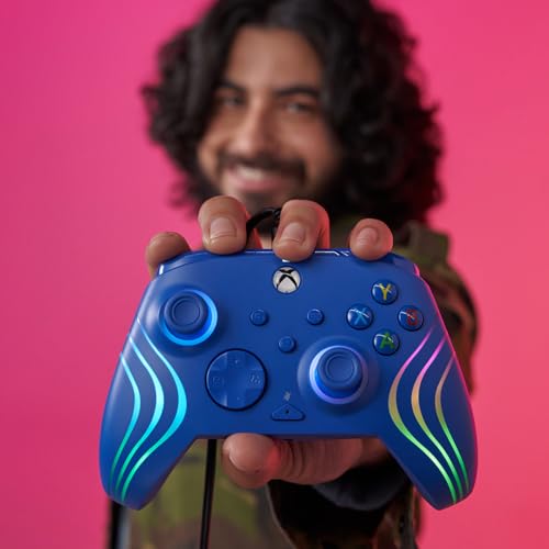 Image of PDP Gaming Afterglow Wave Enhanced Wired Controller for Xbox Series X|S, Xbox One and Windows 10 /11 PC, Advanced Programmable Gamepad, Customizable Lighting, Licensed by Microsoft, Companion App: Blue