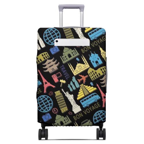 jkddrep Bon Voyage Travel Luggage Cover Travel-Themed Suitcase Protector Stretchable Washable Travel Suitcase Cover (M for 22-24 Inch Luggage)