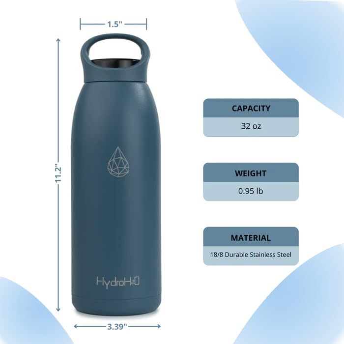Image of 32oz Insulated Stainless Steel Water Bottle with Handle, Double Wall BPA-Free Metal Water Bottle, Leakproof, Keeps Cold 24H & Hot 12H, Ideal for Gym, Office, Hiking, Blue