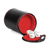 Picture of Aulufft PU Leather Dice Cup Set with 5 Standard Dices for Yahtzee Farkle Backgammon Bar Party Craps Game - Red Felt Lined, 1 Pack