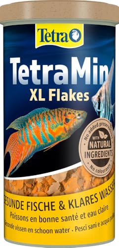 TetraMin XL Flakes - Mangime in fiocchi per pesci ornamentali di grandi dimensioni, miscela bilanciata per pesci sani e acqua limpida, lattina da 1 L