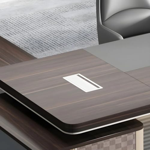 Image of Lakdi The Furniture Co Director & Executive L-Shape Office Table Modern Desk Made in MDF with Side Unit Drawer and Storage Wire Manager - Brown - LDL-622
