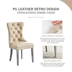 Kiztir Leather Dining Chairs Set of 4, Upholstered Dining Chair with Nailhead Trim and Solid Wood Legs, Luxury Wingback Dining Side Chair for Living Room, Bedroom, Kitchen (Beige) Kiztir Leather Dining Chairs Set of 4 Upholstered Dining Chair with Nailhead Trim and Solid Wood Legs Luxury Wingback Dining Side Chair for Living Room Bedroom Kitchen Beige