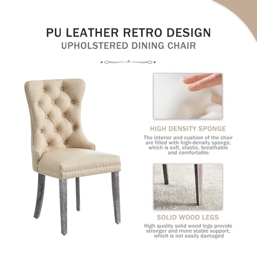 Kiztir-Leather-Dining-Chairs-Set-of-4-Upholstered-Dining-Chair-with-Nailhead-Trim-and-Solid-Wood-Legs-Luxury-Wingback-Dining-Side-Chair-for-Living-Room-Bedroom-Kitchen-Beige Kiztir Leather Dining Chairs Set of 4 Upholstered Dining Chair with Nailhead Trim and Solid Wood Legs Luxury Wingback Dining Side Chair for Living Room Bedroom Kitchen Beige