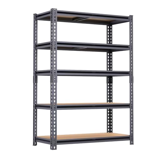 5-Tier Garage Storage Shelves, Heavy Duty Adjustable Shelving Unit, 60"H Garage Rack with 2400lbs Capacity, Metal Utility Shelves for Warehouse, Basement, Pantry, Tool Room, Home Organization