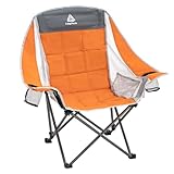 CampNacht Outdoor Camping Lawn Chair, Oversized Padded Chair for Adults with Cup Holders, Portable Lightweight Folding Chair for Outside with Carry Bag for Camping, Hiking, Orange, 1 Pack