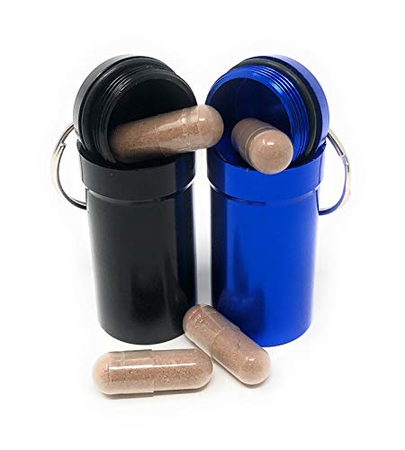 EKNA 2 vattentäta aluminiumnyckelringar för tabletter – pillergömställe – pillerlåda – geocaching – 45 mm hög – Ø 20 mm