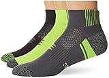 PowerSox Men's Half Cushion Low Cut Socks with Mositure Control, 3 Pairs, Grey/Yellow, Yellow/Black, Black/Yellow, Shoe Size: 9-12.5