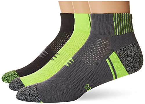 PowerSox mens Half Cushion Low Cut With Mositure Control, 3 Pairs Socks, Grey/Yellow, Yellow/Black, Black/Yellow, Shoe Size 9-13 US
