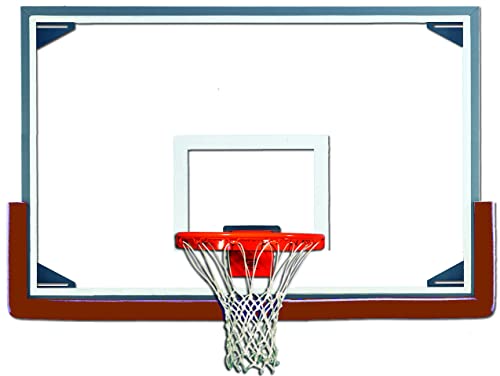 Basketball Backboard Direct Mount Stationary Wall Mount Package with Glass Board, 9' - 12' Length Three-Point Wall Mount Pkg, 9-12’ Extension, AFRG42, 2000+, Navy Blue PMCE