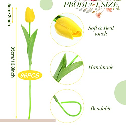 Jutom 96 Pieces Multicolor Artificial Tulips Flowers Faux Pu Fake Tulip Bouquet Real Touch Flower Arrangement For Spring Wedding Easter Decoration Gift Idea For Mother's Day #TOP1