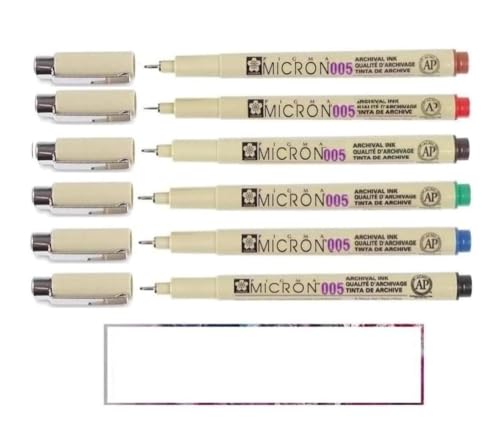 SAKURA PIGMA MICRON 005 Zestaw 6 kolorowych długopisów z 1 kartą