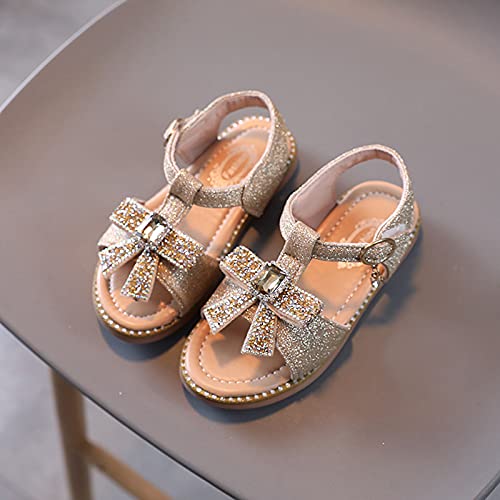 Toddler Girl Sandals Girls Bow Infant Kids Open Toe Crystal Sandals Toddler Shoes Princess Girl's Shoes (Gold, 6.5 Toddler)2