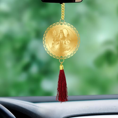 Diviniti 24K Gold Plated Double Sided Shiva & Yantra Car Dangler|6 CM Shiva Hanging Car Decor|Luxurious 24K Gold Plated Dangler for Car|Divine Car Accessories for Positive Energy & Protection