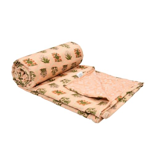 Image of Home Ecstasy 100% Cotton Mulmul Reversible Dohar for Double Bed 210 GSM (86 x 88 inches), Peach