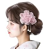 WoLraYuan 浴衣 髪飾り パール 花 ヘアクリップ 適切な 和風 和装 成人式 子供 結婚式 七五三 花火大会 卒園式（ピンク）