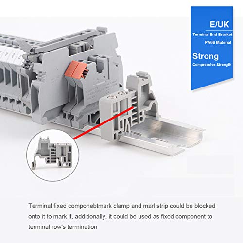 Erayco Din Rail Terminal Blocks Kit, 20Pcs Uk2.5B Terminal Blocks 12 Awg Gauge 20A 600V, 2Pcs Ground Blocks, 4Pcs Jumpers, 4Pcs End Stopper, 4Pcs End Covers, 4Pcs Marker Strip, 1Pcs 8" Aluminum Rail #TOP4
