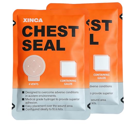 2Pcs Vented Chest Seal Occlusive Adhesive Pad 4 Vents Sterile Emergency Trauma Dressing IFAK Trauma Refill Medical First Aid Supplies for Wound Care Sucking Chest