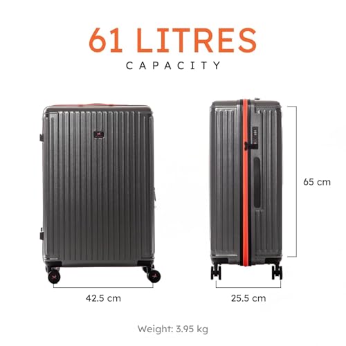 Image of Hard Polycarbonate Luggage Trolley Bag | 8 Wheels 360 Double Spinner | Telescopic Handle with Mobile Stand | TSA Lock with Sturdy Zipper | with 5 Years Warranty | Smoky Sky, Medium - 64 cm
