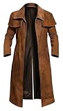 LP-FACON Mens Western Wear Cowboy Duster Trench Coat Ranger Armor Costume Brown Suede Leather Overcoat