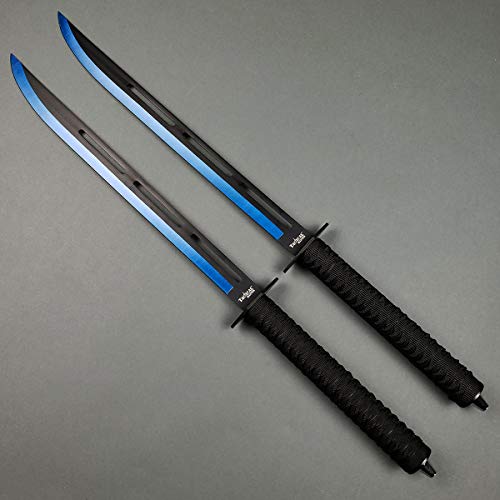 2 PCS Tactical Machetes, Tactical Fixed Blade Survival Katana Sword Set. for Camping, Collections, Gifts, Survival Tool Gear (Blue-A)