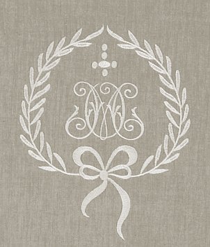 Unbekannt Scheibengardine Raff Gardine Raffrollo Vorhang 'Emmy' 120 x 100 cm (BxH) Bestickt mit Spitze und Monogramm beige Baumwolle Landhaus Shabby French Vintage Retro Antik Nostalgie