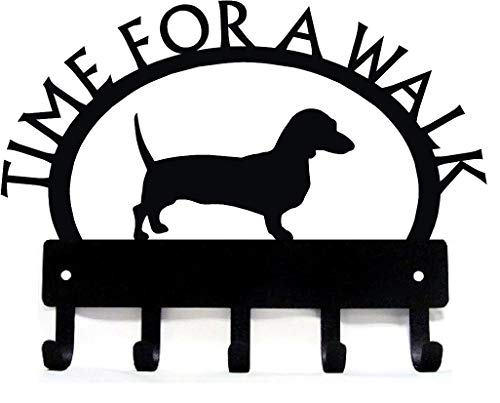 The Metal Peddler Dachshund Time for a Walk Dog Leash Hanger & Key Holder - Made in USA; Wall Mounted Holder