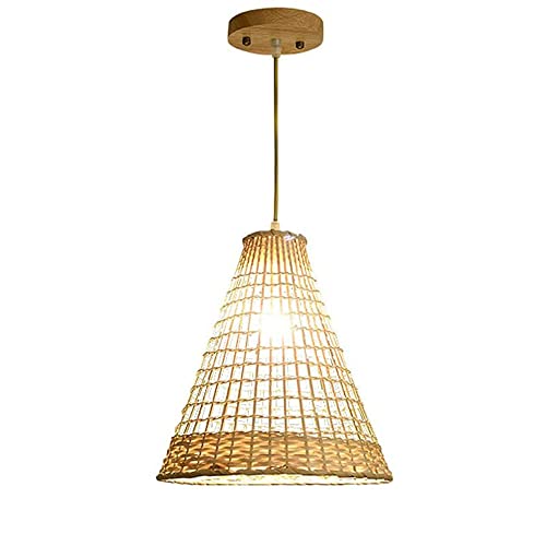 Lampe suspendue en bois E27 lustre nordique en bambou tissé pour le salon