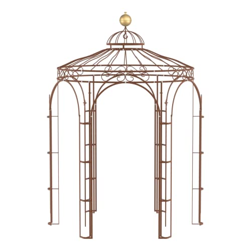 ELEO Pavillon Siena rostoptik mit Dekorkugel - rund 2x2m Rankpavillon für den Garten handgeschmiedet Schmiedeeisen romantisch - Rosenpavillon Metall stabil rost Edelrost - für draußen Winterfest