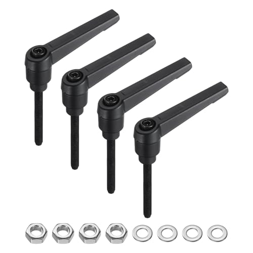 Image of uxcell 4pcs Lever Adjustable Handles M5 x 40mm Metric Male Thread with Nuts Washers, Level Clamping Handle Set Hand Stud Knobs Rotating Screw Handles Bolts with Locking Lever, Black