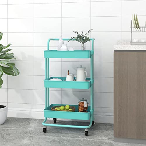 ARKEM Chariot de Cuisine 3 Niveaux Turquoise 42x35x85 cm Fer et ABS,Panier A Roulette Cuisine,Casiers Et Supports De Cuisine