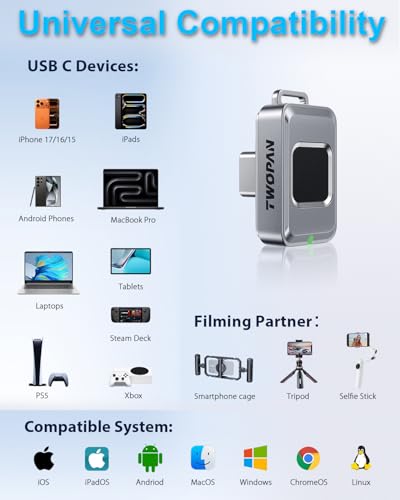 Image of TWOPAN 512GB Nano SSD with Fingerprint Lock, External SSD Hard Drive Storage for Steam Deck, PS5, Selfie Stick, Android, iPad, iPhone 16 /15, MacBook, Travel and Backup