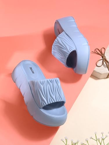Image of DOCTOR HEALTH SUPER SOFT Women Puffy Strap Platform Slides | Soft Cushioned Fashion Slippers | Lightweight Anti-Slip Casual Slip-On Sandals for Indoor Outdoor Everyday Wear