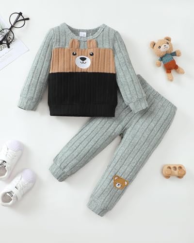 Image of NZRVAWS Toddler Baby Boy Clothes Infant Fall Winter Outfit Long Sleeve Pant Top Set 2Pcs Sweatshirt 0 Month-3 Years