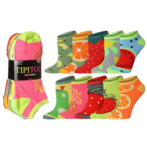 Image of Tipi Toe Women's 10 Pairs Lightweight Colorful Socks - Fun Low Cut Patterns for All-Day Comfort and Easy Everyday Style