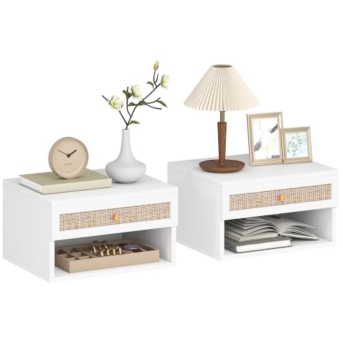 HOMCOM Juego de 2 Mesitas de Noche Flotantes de Pared 40x34x23 cm Blanco
