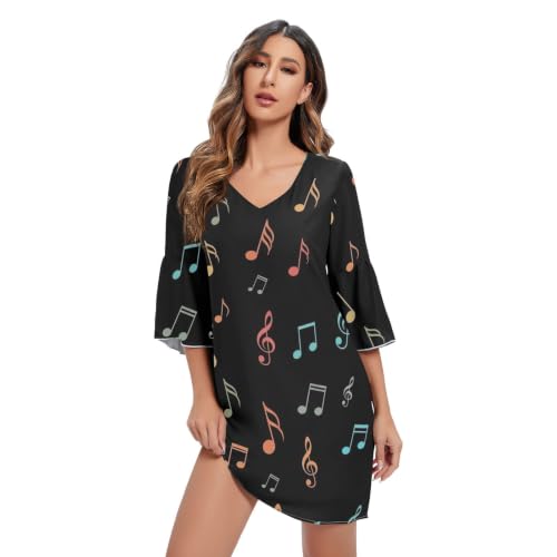 Robe d'été femme imprimée de notes de musique colorées coupe lâche