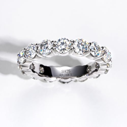 Moissanite Eternity Ring, 5cttw D Color VVS1 Lab Created Diamond 18K White Gold Plated Silver Engagement Wedding Bands for Women4