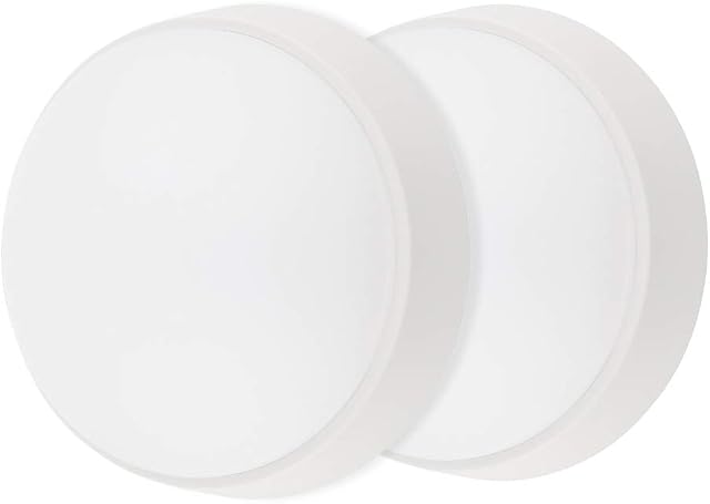 10W LED 4000K IP54 Round Circular Flush Wall ceiling Mounted Bulkhead Light Fitting for Indoor, Outdoor, Bath, Office, Hallway, Utility, Garden, Garage, Shed, Workshop, Porch - White - Pack of 2