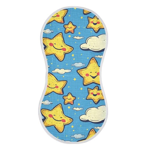Cute Face Stars Cotton Muslin Burp Cloths Large Easy Care Baby Cloth for Gender Neutral Set of 2, 22x11in2