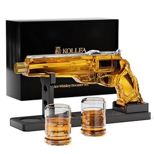 Gun Whiskey Decanter Sets for Men, Kollea Liquor Decanter Set with Glass, Unique Birthday Gift Ideas for Men Dad Father, Cool Anniversary Stuff Gifts for Him Husband, Dispenser for Bar Drinking Party