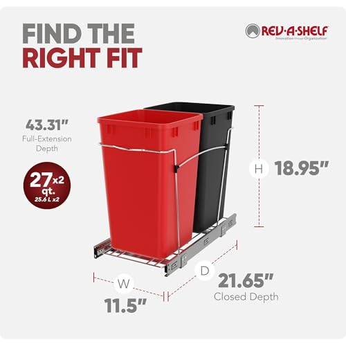 Image of Rev-A-Shelf Double Pullout Garbage Trash Cans for Kitchen Cabinets, 27 Qt