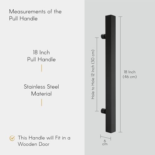 Image of LAPO 18 inch Stainless Steel Square Door Handle for Main Door, Wooden & Glass Door Pull Push Handle, Main Door Handle (Hole to Hole Size 300 mm,Pack of 1) Black Finish | 3 Years Warranty