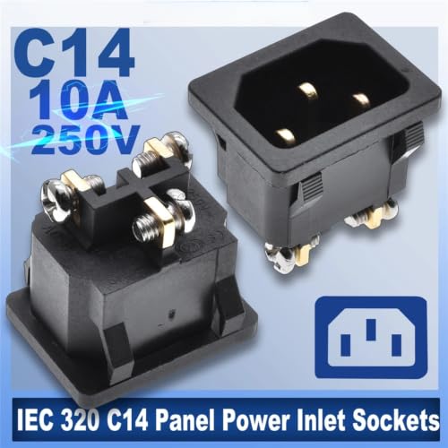 Conector IEC320 C14 macho de 3 pines con tornillo, conector de alimentación AC-04E 16A 250V 3