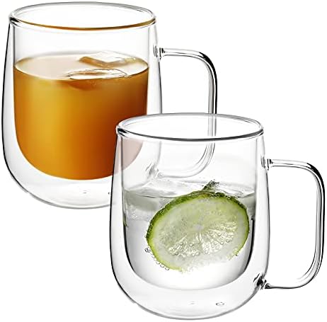 VKCHEF ダブルウォール グラスカップ 300ml 二重構造 耐熱ガラス マグカップ ティーカップ タンブラー 保温 保冷 エスプレッソ カクテル ドリンク お茶 コーヒーカップ おしゃれ 2個セット 食器 オフィス 家用 プレゼント