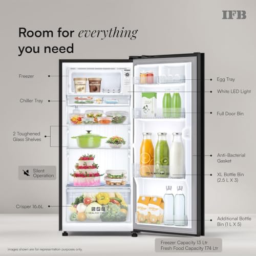 Image of IFB 187L 4 Star Advanced Inverter Direct-Cool Glass Finish Single Door Refrigerator with 30 Hrs Cooling Retention, Big Vegetable Box & 4 Year Super Warranty (2026, IFBDC-213DYOGE, Ocean Breeze)