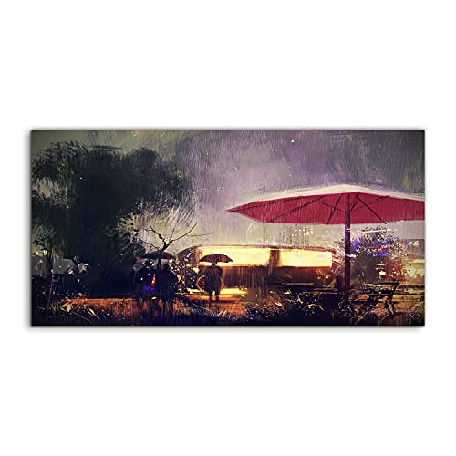 Image sur verre 140x70cm rain shops night park tableau salon moderne