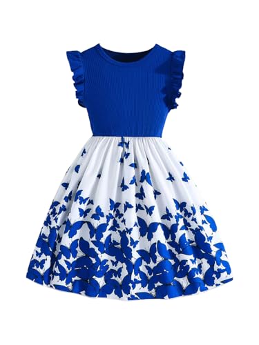 GORGLITTER Girl's Butterfly Dress Cute Ruffle Hem Cap Sleeve Princess A Line Birthday Dresses