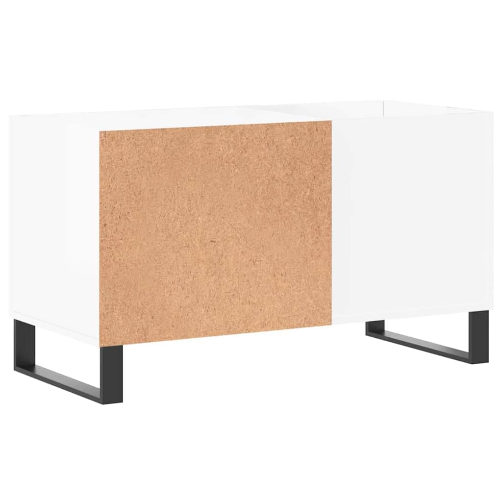Armario de discos de color blanco brillante, para colección de vinilos, almacenamiento de vinilo con patas de hierro, armario moderno para tocadiscos, 85 x 38 x 48 cm